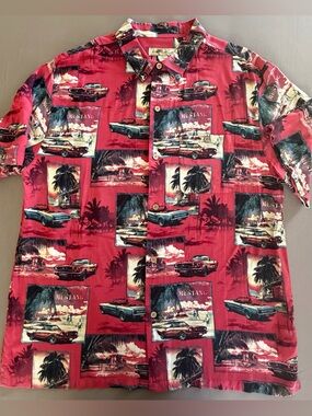 Men's Red Mustang Print Short-Sleeve Button-Down Shirt - Casual